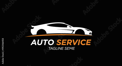 Modern White Sports Car Silhouette for Auto Service Business.