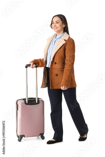 Female tourist with suitcas...