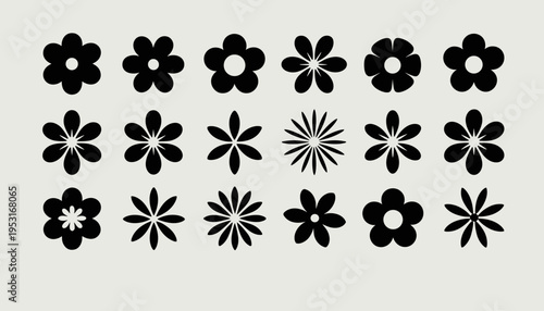 Flower Icons Set – Simple Floral Shapes and Decorative Blossom Vector Collection