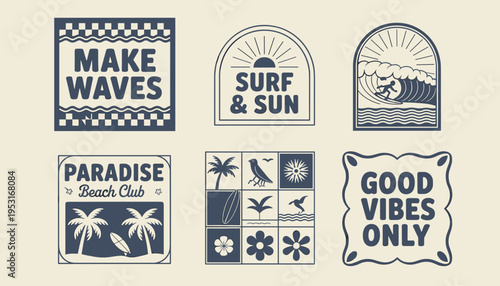 Beach Typography Posters Set – Summer Surf, Paradise and Good Vibes Vector Collection