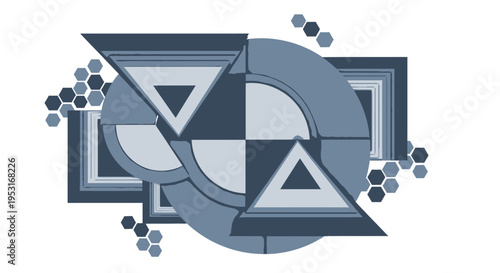 Abstract geometric composition with triangles and circles.
