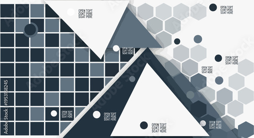 Abstract geometric design with triangles, squares, and hexagons.