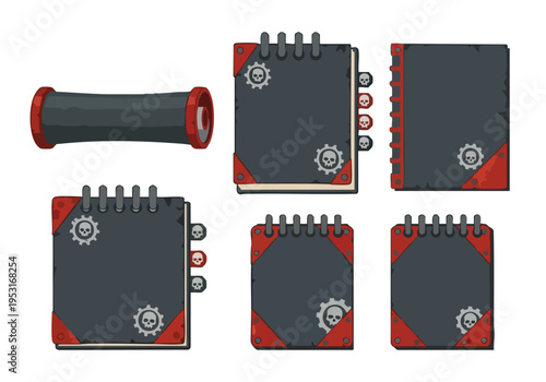 Pixel Art Grimoire and Scroll Set. Fantasy Book Icons. Game Assets.