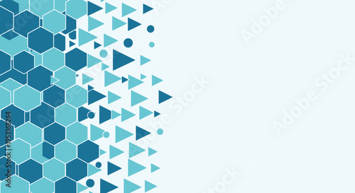 Abstract geometric pattern with blue and teal hexagons and triangles.