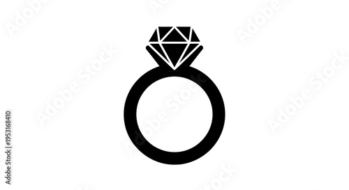 Black and white diamond ring icon, jewelry, engagement, love, wedding symbol