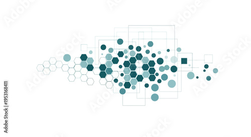 Abstract network of interconnected hexagons and circles representing data flow.