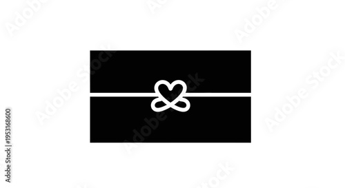 Black gift box with white heart ribbon bow icon, simple vector