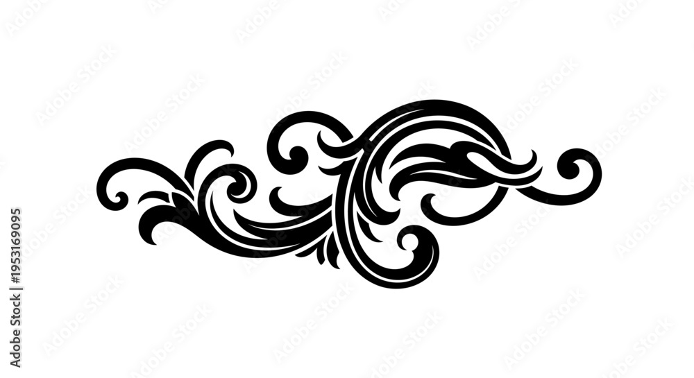 Fototapeta premium Black White Ornate Flourish Swirl, Decorative Design Element, Vector Art