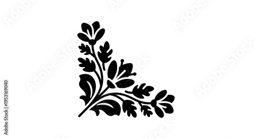 Black and White Floral Corner Border Decoration - Vector Graphic