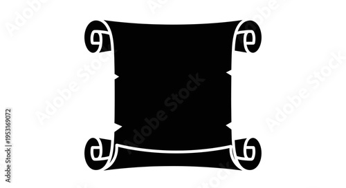 Black Silhouette of a Scroll, Old Paper, Document, Vector Glyph Art