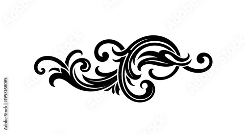 Black  White Ornate Flourish Swirl, Decorative Design Element, Vector Art