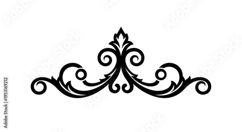 Vintage Ornate Flourish Scrollwork Swirl Decorative Element Black and White