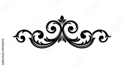 Black  White Ornamental Swirl Flourish Graphic Design Element