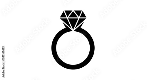Black and white diamond ring glyph icon, vector illustration