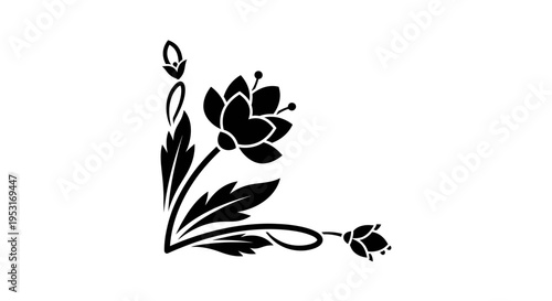 Black Corner Floral Design - Vector Graphic