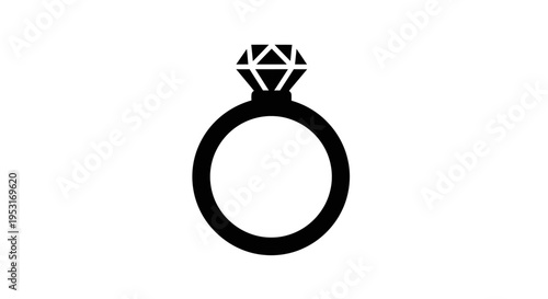 Black Diamond Engagement Ring Glyph Icon on White Background