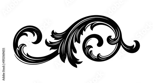 Vintage Swirl Ornament Vector - Black and White Baroque Flourish
