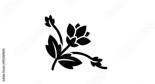 Black floral corner design, ornamental element, vector illustration