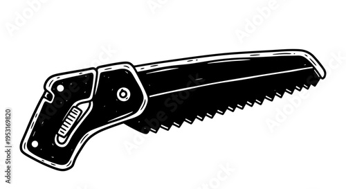 Black and white line art illustration of a folding hand saw