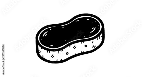 Black and white line art drawing of a soap sponge for hygiene