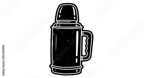 Black  White Line Art Thermos Flask with Handle Icon