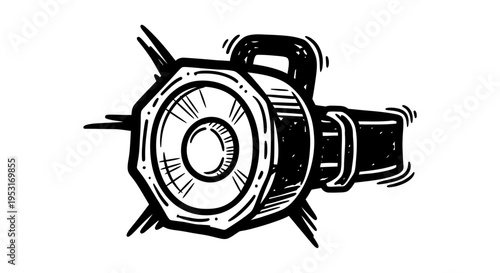 Black and White Line Art of a Vintage Movie Camera