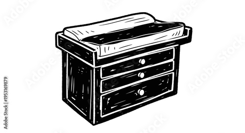 Black and White Line Art of a Baby Changing Table with Drawers