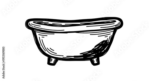 Black and White Line Art Bathtub Vector Illustration for Bathroom Design