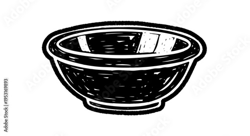 Black and White Line Art of a Bowl, Food Industry Stock Icon