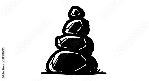 Stacked Stones Zen Balance Symbol Black and White Line Art Vector