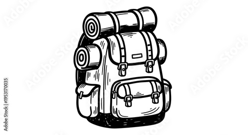 Black and White Line Art Backpack for Hiking and Camping