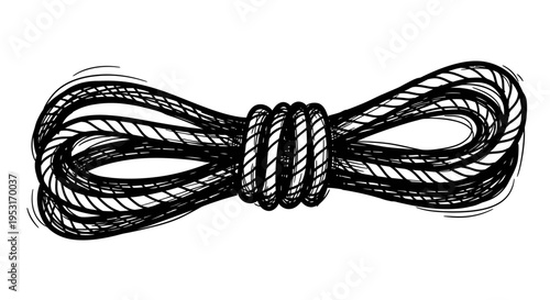 Black and white line art illustration of a coiled rope