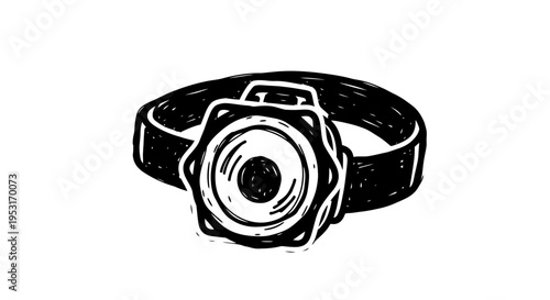 Hand-drawn Headlamp Black and White Vector Illustration