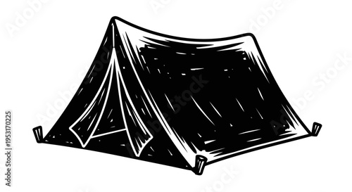Black and White Hand-Drawn Tent Illustration for Camping and Outdoors