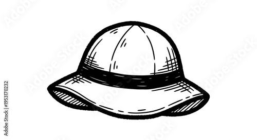 Black and White Line Art Pith Helmet - Safari Adventure Icon
