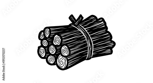 Black and White Line Art Bundle of Cinnamon Sticks