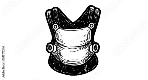 Black and White Line Art of Futuristic Chest Armor