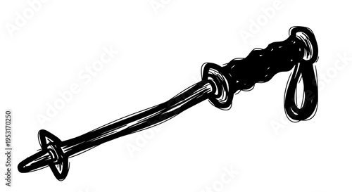Black and white line art of a ski pole on white background