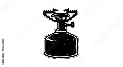 Camping Stove Black and White Line Art Vector Icon for Outdoor Cooking