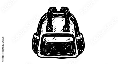 Black and White Line Art of a Backpack