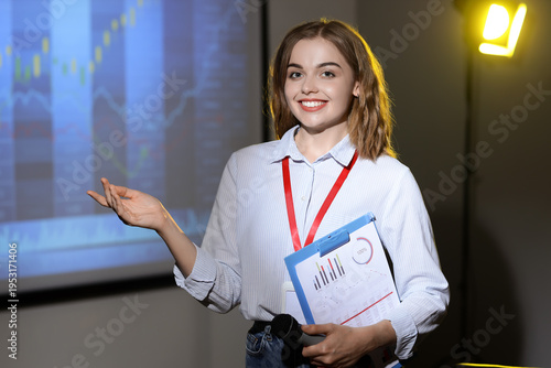 Female business speaker wit...