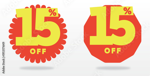 15% percent, commerce, business, discount, price, value, ads,sale, store, retail, off, marketing, special, offer, sticker, tag, banner. Set, icon, vector, label