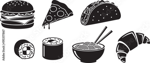 A variety of international fast food and cuisine icons