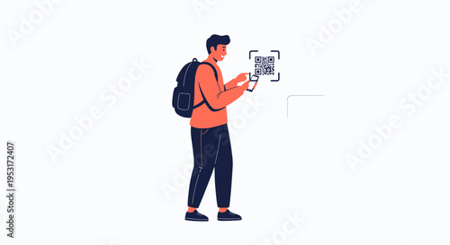 Man scanning QR code with smartphone, modern technology, contactless payment, travel concept