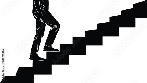 Man climbing stairs silhouette illustration, success growth concept, career progress, motivation achievement, upward movement, personal development, business ambition, vector design artwork