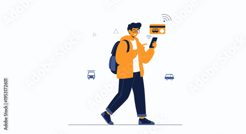 Man using smartphone for contactless payment for public transport