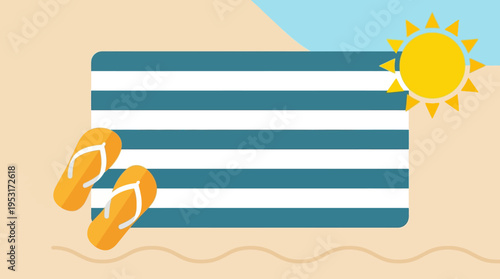 Flip flops on beach towel summer.