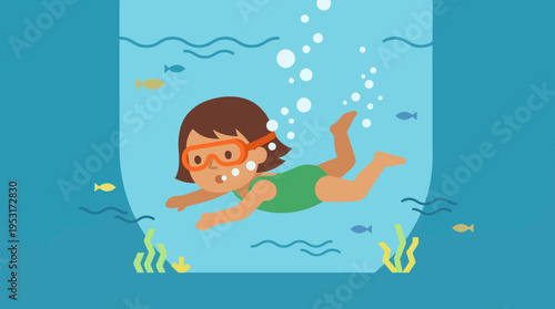 Little girl swimming in the water.