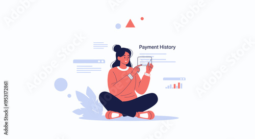 Woman checking payment history on tablet, financial data analysis, online banking concept