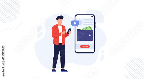 Man using smartphone for online payment via e-wallet app, digital banking concept